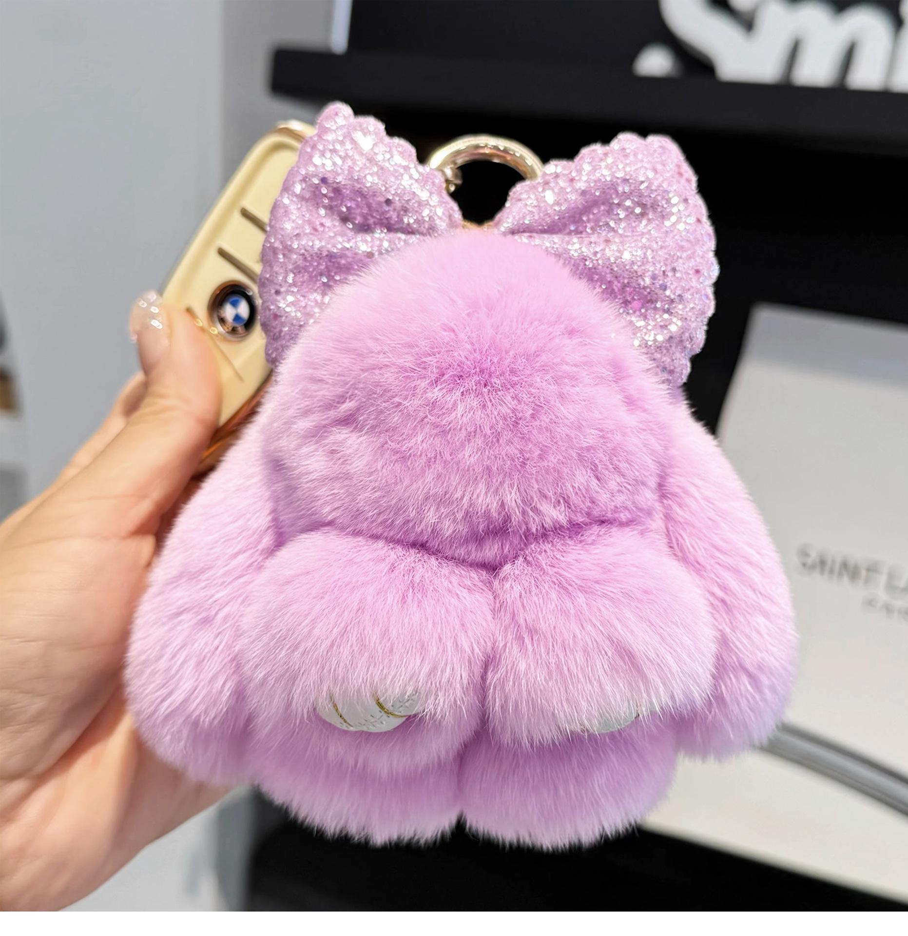 

Rex Rabbit Fur Sequin Bow Keychain - Cute Plush Rabbit Bag Charm Ornament светло-фиолетовый