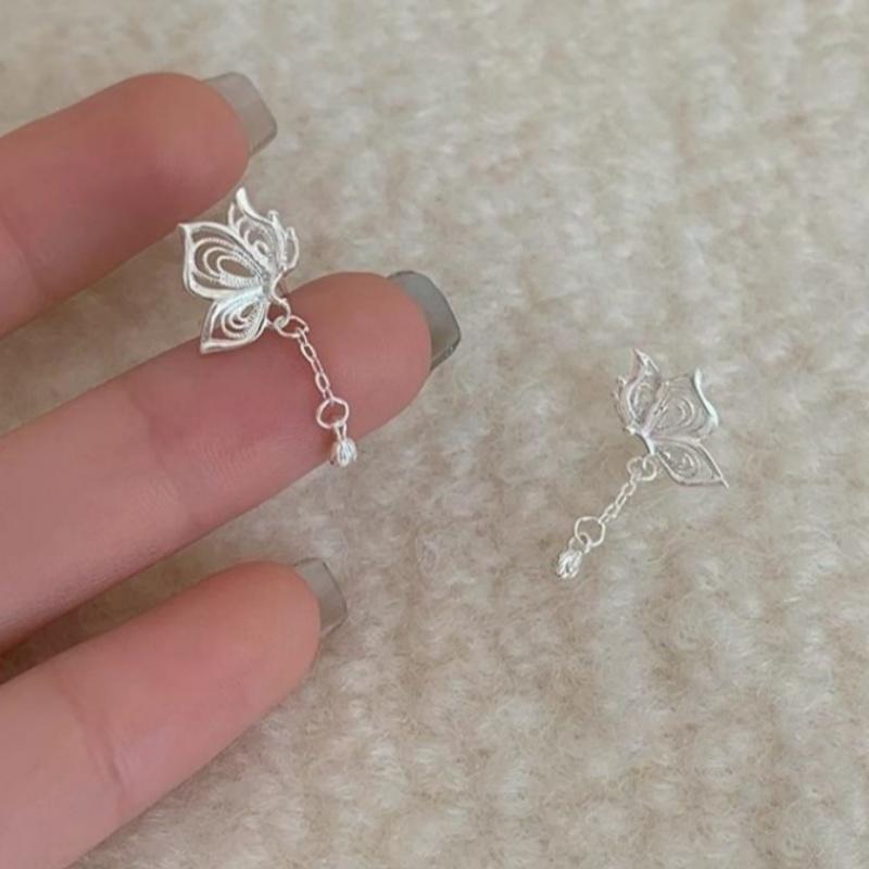 Elegant Creative Hollow Butterfly Chain Tassel Pendant Piercing Earrings For Women Niche Fashion New Wedding Jewelry Lady Gifts