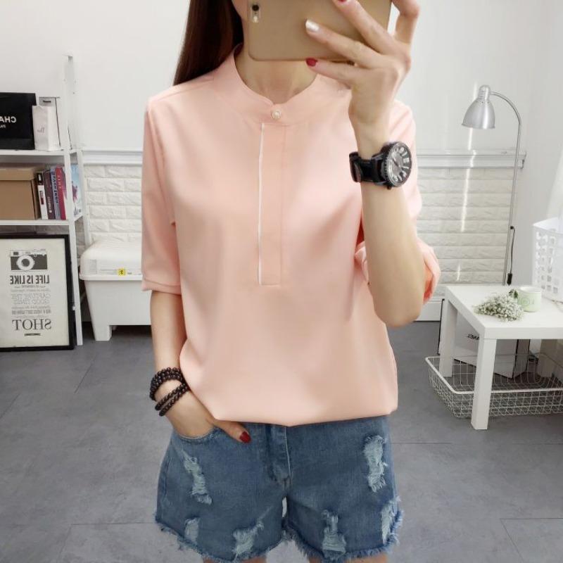 Camicetta Bianca da Donna con Collo Mandarino - Top Casual a Manica Corta per Ufficio