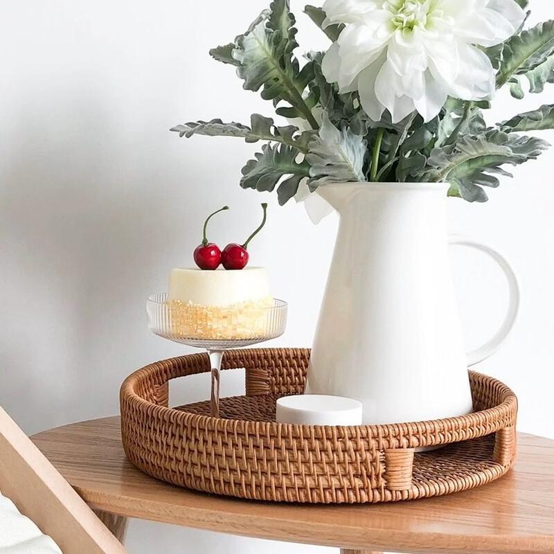 ZISIZ Round Woven Rattan Storage Tray
