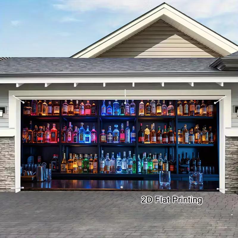 

Outdoor Home Bar Garage Door Cover, Illuminated Liquor Bottles Print Backdrop 47.2x31.5inch/120*80cm