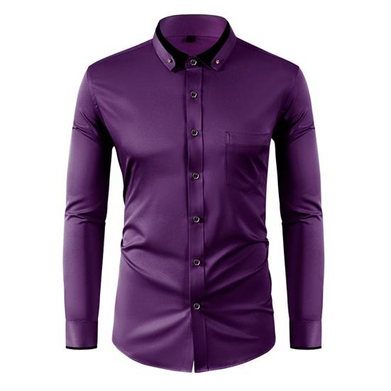 

Men Dress Shirt Long Sleeve Button Down Lapel Shirt with Rhinestones Slim Fit Formal Shirt for Office Business Prom Party Wedding M темно-фіолетовий колір