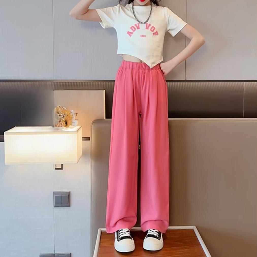Girls' Summer Pants Summer Thin Mosquito Repellent Pants Ice Silk Black Children's Suit Wide Leg Pants