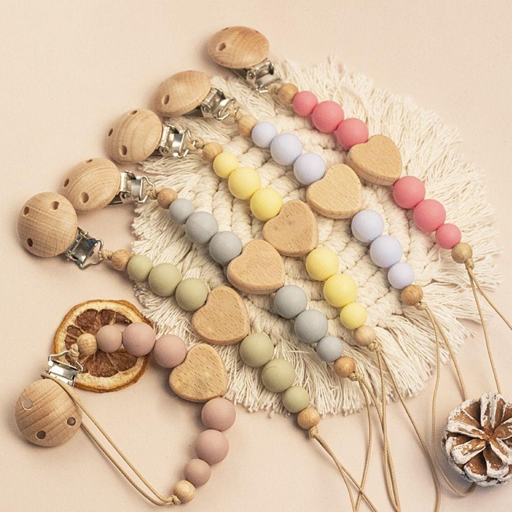 High Quality Silicone Baby Pacifier Clips Anti-drop Wooden Soother Clip Chain Gift Lightweight Teether Teething Toy Newborn