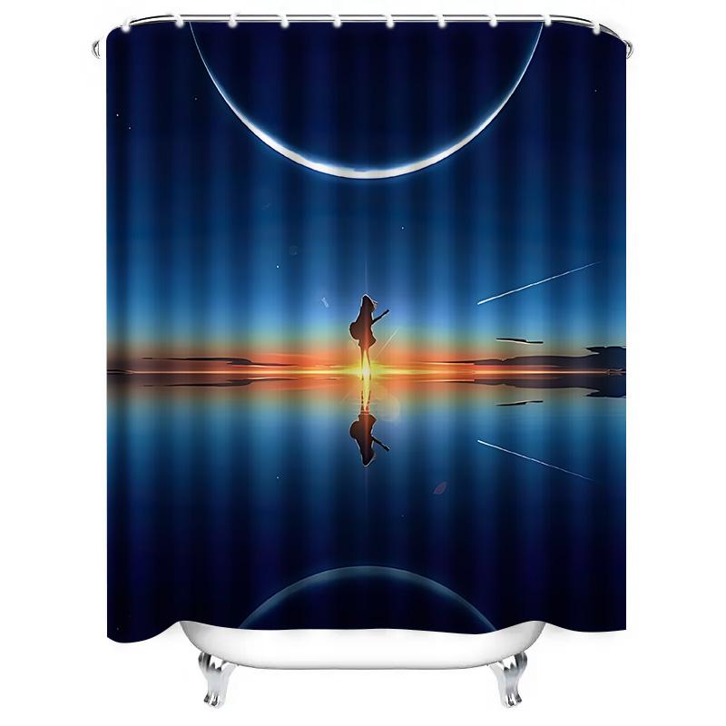 Dreamlike Planet Shower Curtain - Creative Space Scene With Guitarist And Celestial Bodies Suitable For Wet And Dry Separation