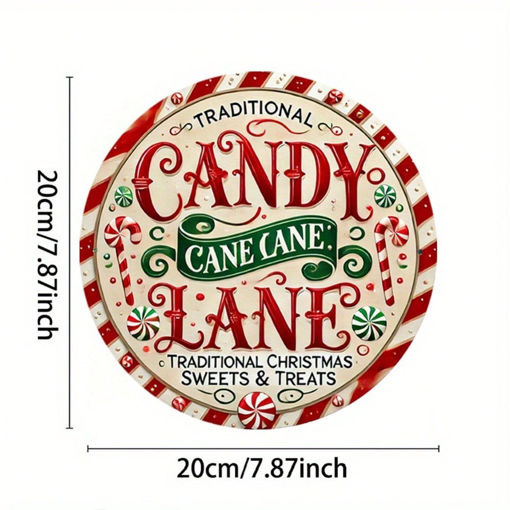 Candy Cane Lane Metal Tin Sign Vintage Christmas Wall Art Decor 20x20
