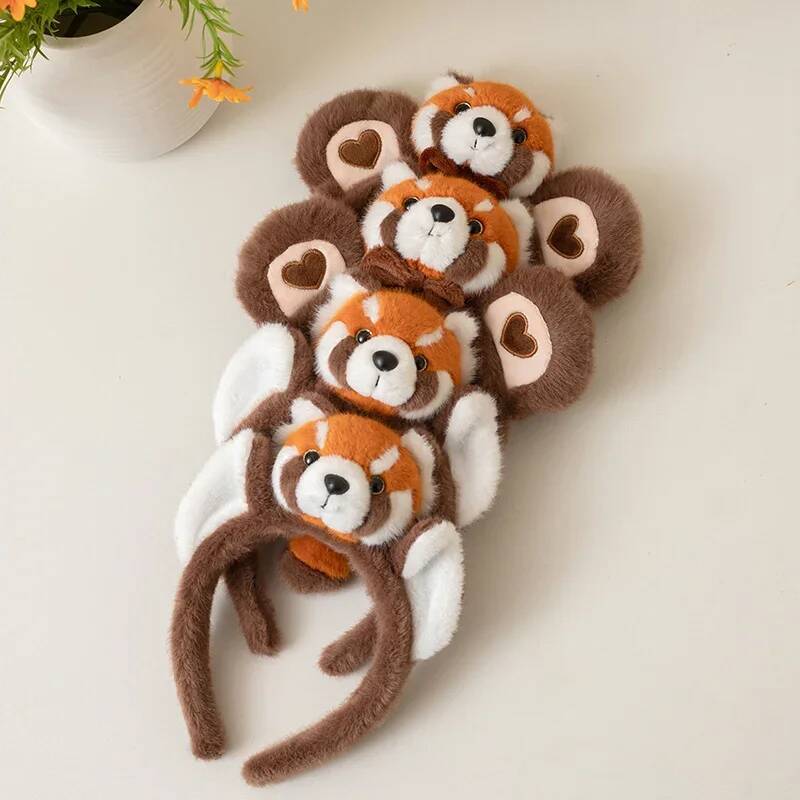 Cute Funny Raccoon Hair Accessories Women Students Washing Face Hairband Little Red Panda Ears Headbands Plush Cartoon Hair Drop
