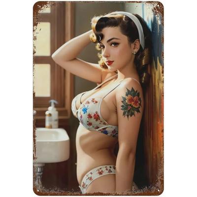 P1,Lattoneria Classica Pin-up Girl Retrò Ragazza Sexy Cartello Metallico Vintage per Casa Bar Cucina Man Cave Garage Decorazione Murale Arte