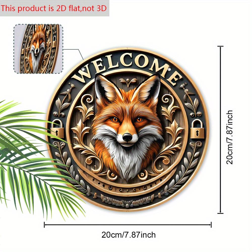 Einzigartiges Willkommensschild aus Holz mit coolem Fuchsmuster - Rundes Schild für Haustür, Wandbehang-Dekor - Ideales Hängeornament für Zuhause