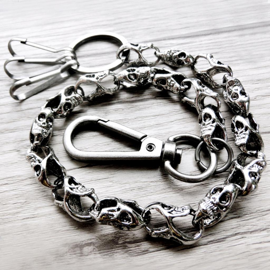 Jeans Chain Hip Hop Skirt Pants Chain Gothic Skull-Head Pendant Wallet Chain with Double Hook Pocket Belt Chain Jewelry