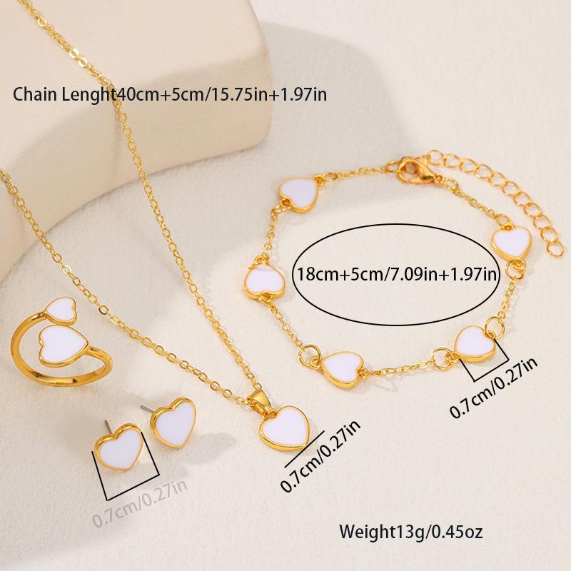 Heart-shaped Jewelry Set, Fashionable and Romantic, Exquisite Asymmetrical Love Heart Pendant, Four-piece Set of Jewelry.