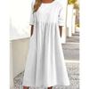 Summer Casual Short Sleeve Women Pocket Long Dress Fashion Elegant Plus Size Pleated Loose Crew Neck A-line Party Dresses Office Women Clothing