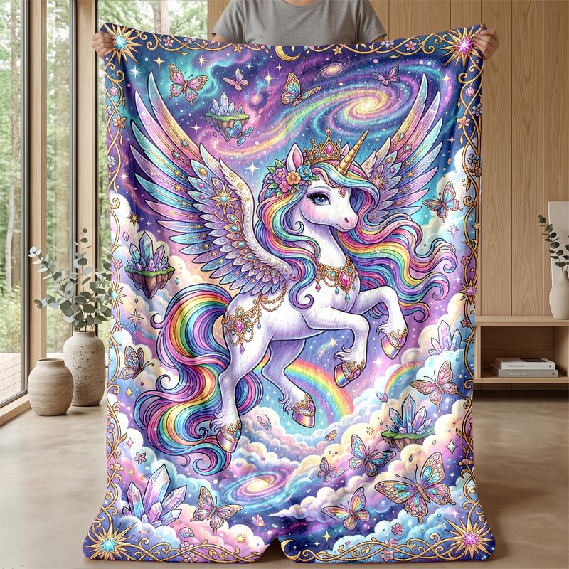 Rainbow Unicorns in Meadow Theme blanket Lightweight Warm Flannel Blanket Decorative Throw Blanket for Home Decoration
