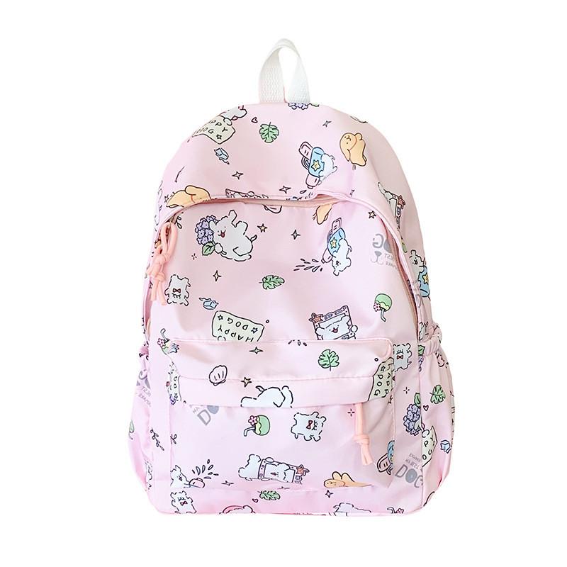 Cartoon Maltese Pattern Anime School Backpack For Middle School Girls With Lightweight Nylon Material And Breathable Cushion Straps