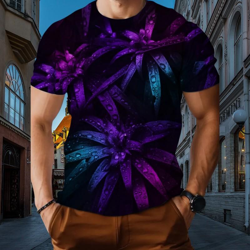 New Landscape Leaf 3d Printed Men's Short Sleeve T-shirt Loose Collar Large Street Size To Give Daily Casual Clothes