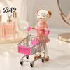 Cute Desktop Storage Solution Cartoon Sheep Shopping Cart Figurine, Mini Grocery Trolley Toy with Lamb, Small Figurine Wheels Desk Decor for