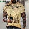 Pattern Print Mens Clothing T Shirt for Men Short Sleeve Tee Gym Clothing Men Male T-shirt Pirate Ship Print Clothes
