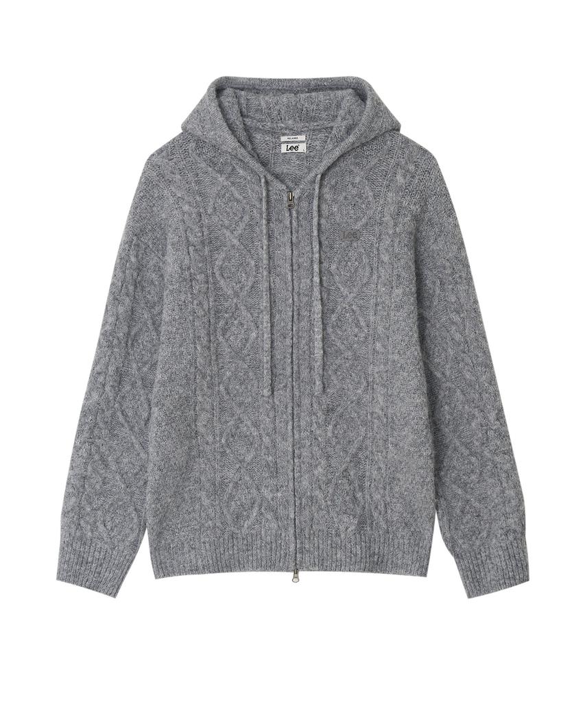Lee Knit Zip-Up Hooded Cardigan Gray