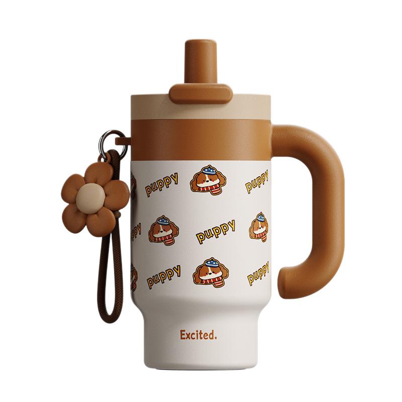 Water bottle cute stainless steel thermos cup double drink large capacity handle cup student ice cup water cup