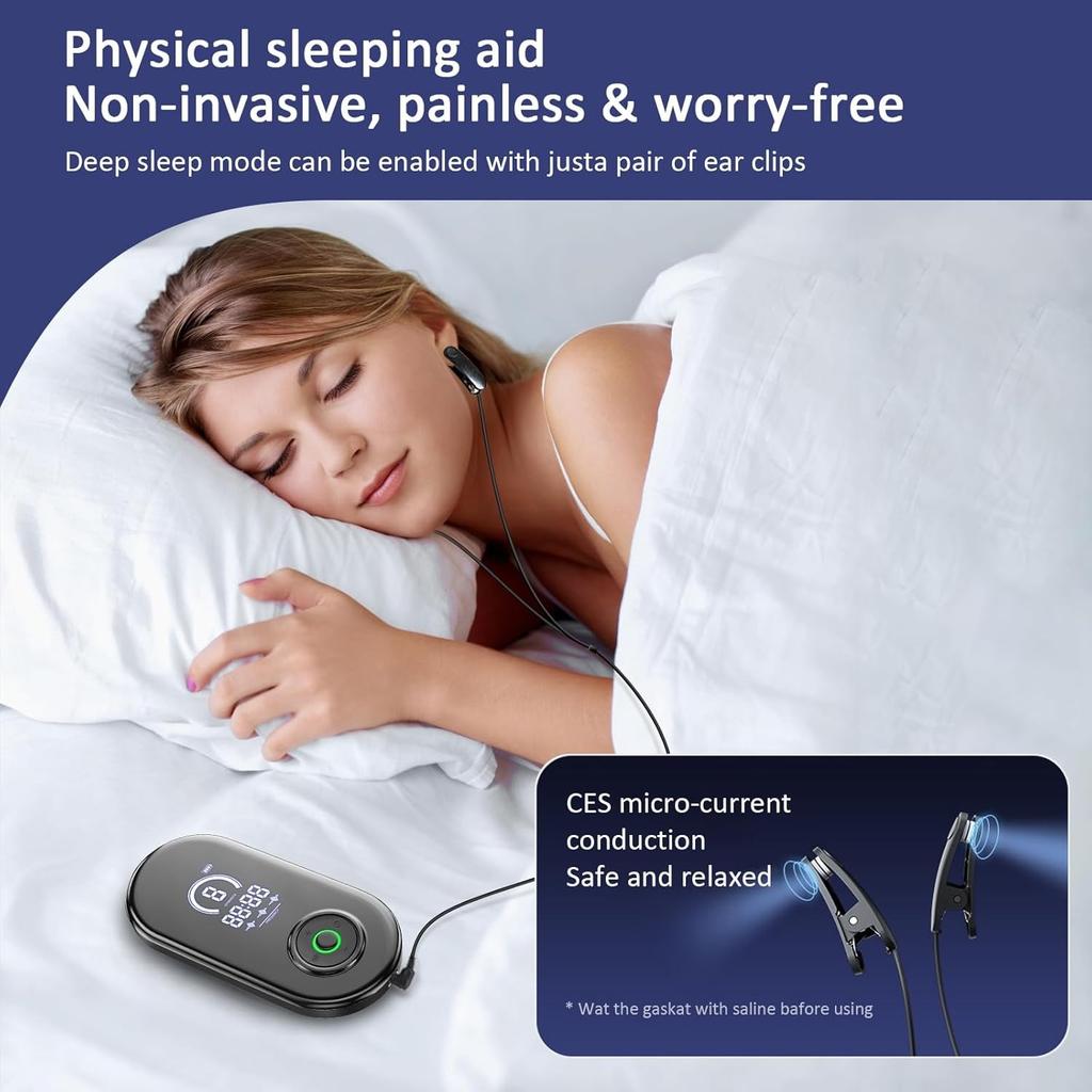 Fortschrittliches Schlafhilfegerät, Vagusnerv-Stimulationsgerät mit Ohrclips, Schlafhilfegerät, CES Reduziert Angstzustände Lindert Müdigkeit Mikrostrom
