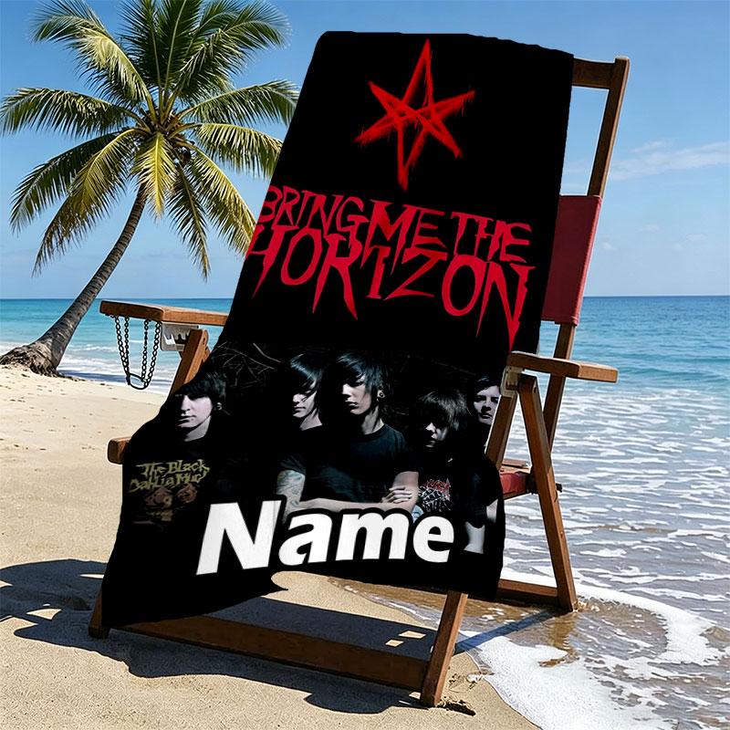 Custom Name Personalized Bring Me the Horizon Print Beach Towel, for Trip Camping Beach Party Home Decor, Birthday Gift for Family & Friends