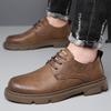 Men's Black Leather Thick-Soled Derby Shoes: Casual, Wedding, and Workwear Martin Boots.