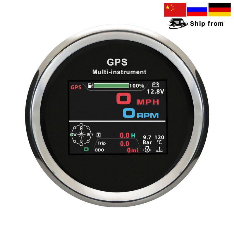 Waterproof 85mm 0-999 km/h MPH Knots GPS Speedometer Odometer Trip Tachometer Hours with Fuel Voltmeter Water Temp for Boat Car