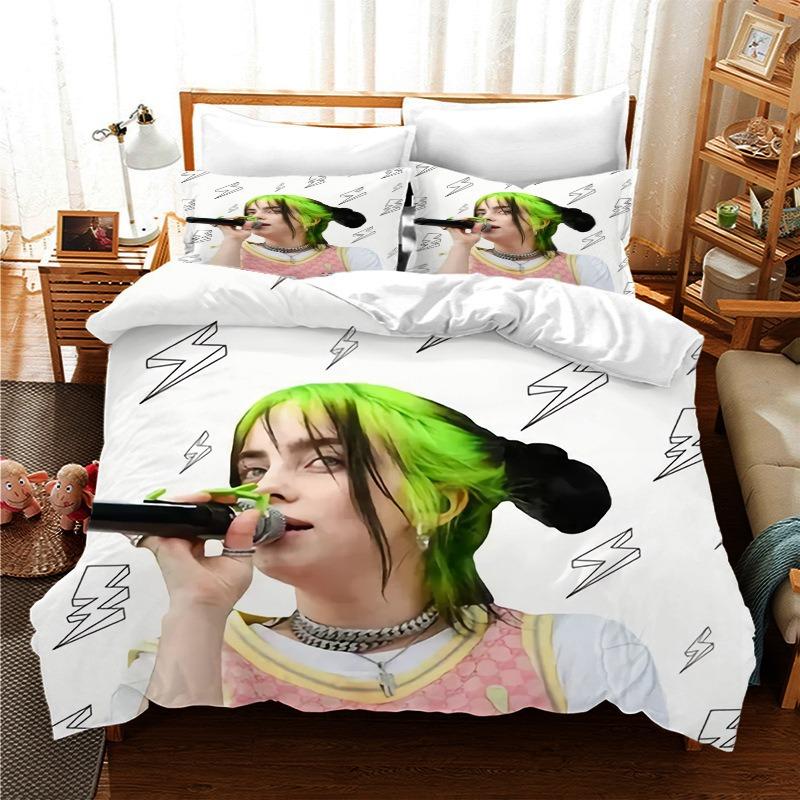 Set Biancheria da Letto Billie Eilish Stampa 3D Singolo/Gemello/Matrimoniale/Queen/King Size Adulto Camera da Letto Copripiumino Set Regalo Anime
