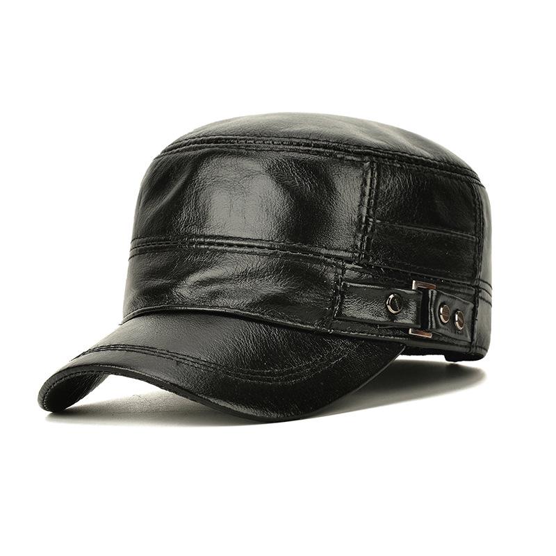 Northwood Winter Warm Men's Genuine Leather Flat Top Hats With Ear Protection Leather Casual Flat Top Hat Outdoor Trucker Hats