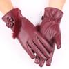 Autumn and Winter Warm Gloves Women's Bow Imitation Leather Touch Screen Gloves Fleece Cold-proof Rabbit Fur Mouth Leather Gloves