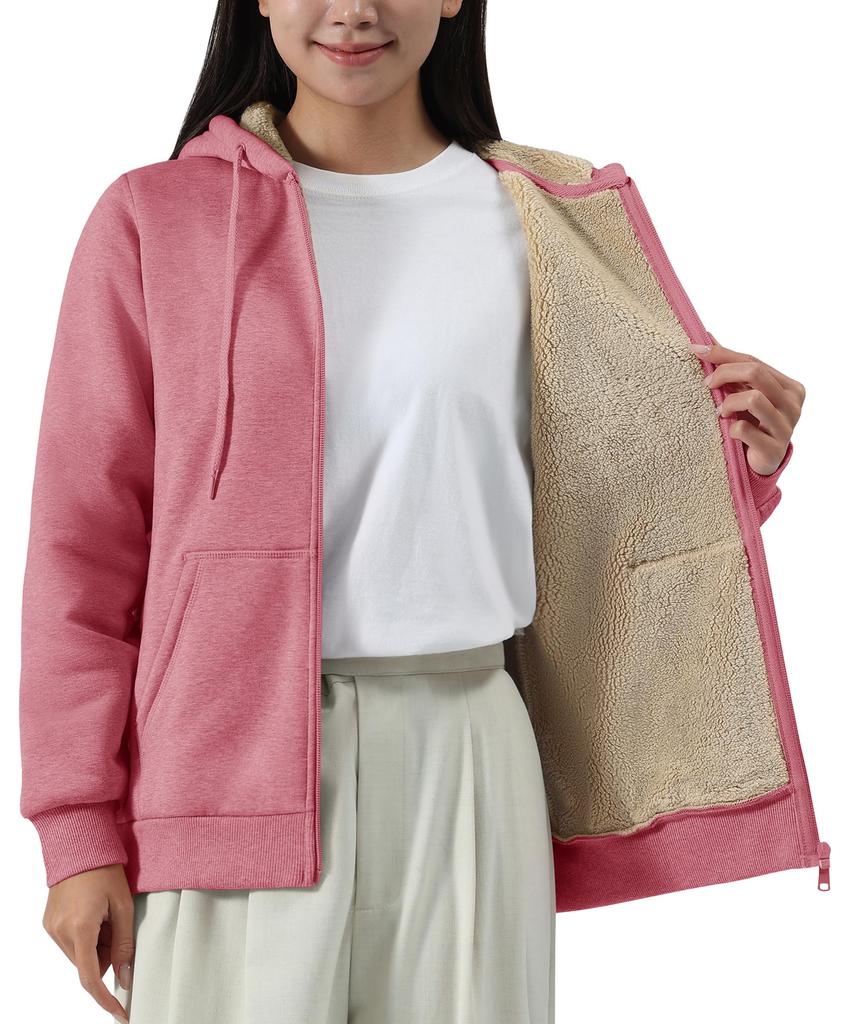 Mikina na zimu žebrovaná 2XL [TACVASEN] Dámská, na zip, ležérní, fleecová, silná, nošení, manžety, teplá, měkká, volná, sportovní oblečení, běh, růžová,