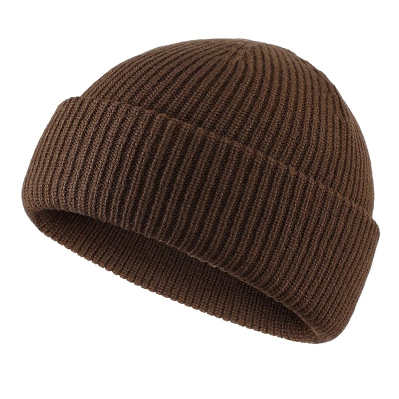 

[Connectyle] men s knit hat Shallow border knit cap ladies Plain color watch cap knit beanie coffee color