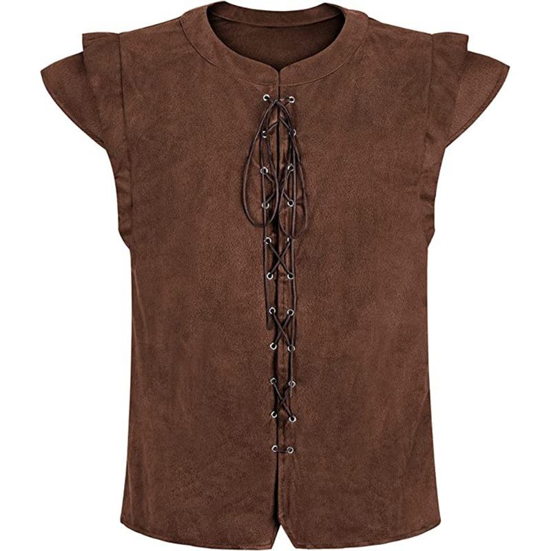 Vikings play suede t-shirt halloween renaissance deerskin vest vest cosplay