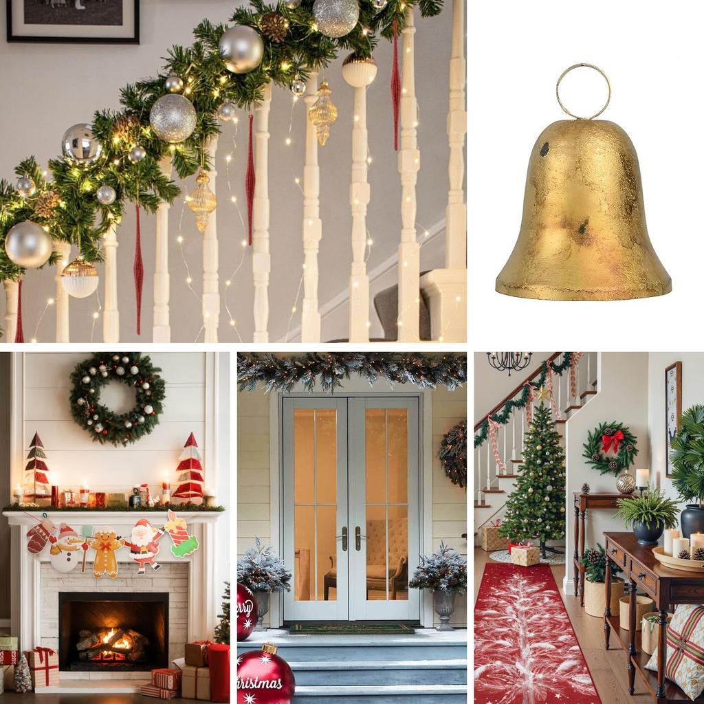 Decorative Bells Party Decorations Rustic Holiday Decor Retro Bells Christmas Tree Ornaments for Outdoor Window Wall Shelf