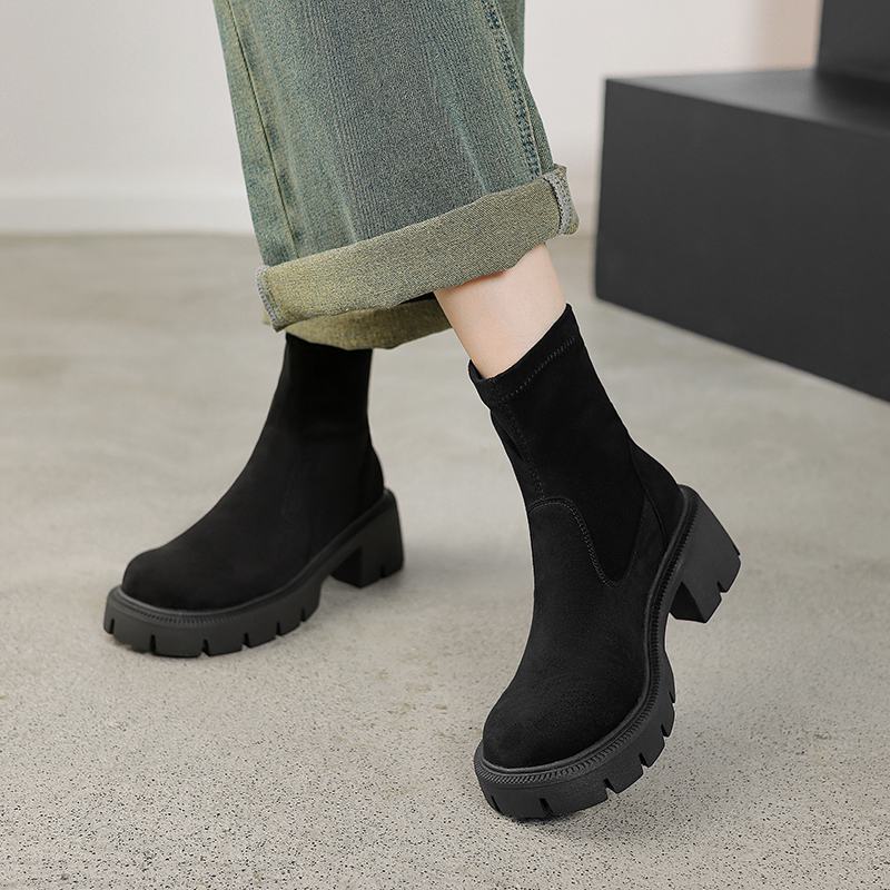 Krazing Pot Flock Round Toe Зимние толстые каблуки Современные короткие женские ботинки — фото 13