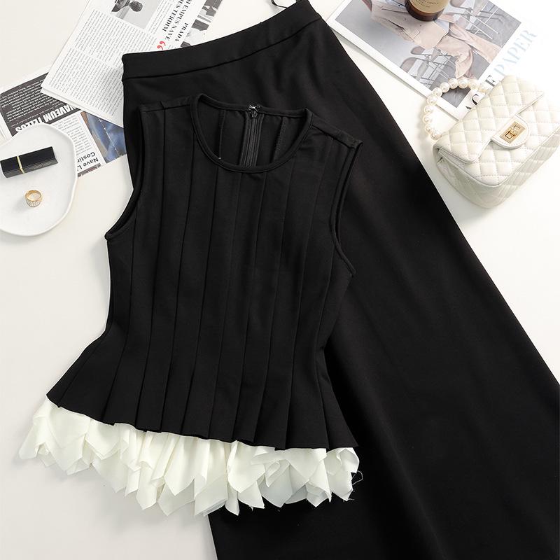 Jennie Kim & Ji-soo Inspired Color Block Ruffle Two-Piece Dress Set