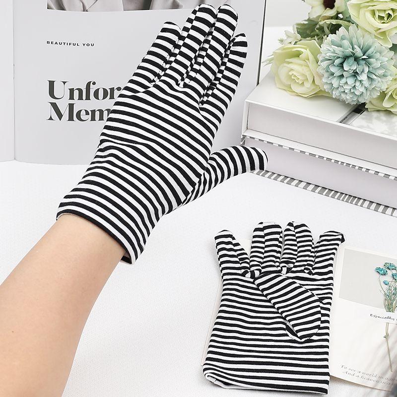 

Spring Summer Breathable Short Cotton Sun Protection Gloves Women Men s Driving Thin Finger Division Cotton Electric Car Riding Gloves Black and White One size