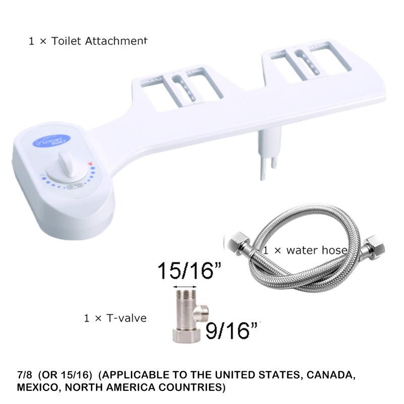 Bidet nástavec WC sedátko Dvojitá tryska Spirála Nastavitelný tlak vody Neelektrický rozprašovač zadku s hadicí