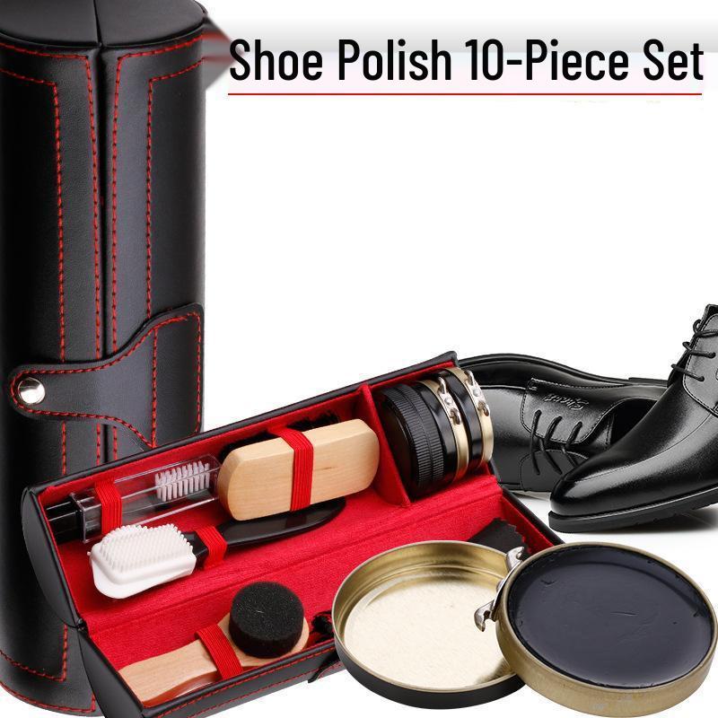 Portable 9-Piece Shoe Shine and Polishing Set: Includes Brushes, Black Shoe Polish, and Oiling Tools