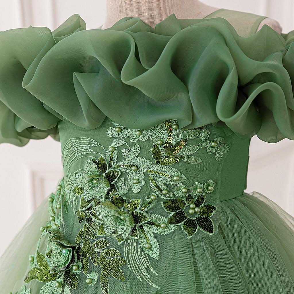 Pailletten Prinzessin Schleppenkleid für Mädchen - Puffiges Tüll Hochzeits- und Abendaufführungskleid