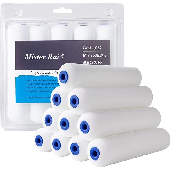 Mister Rui Foam Paint Roller, 4 Inch Paint Roller 8 Pack, Small Paint Roller, High Density Foam Paint Roller Tray and Liner Set, Sponge Rollers for