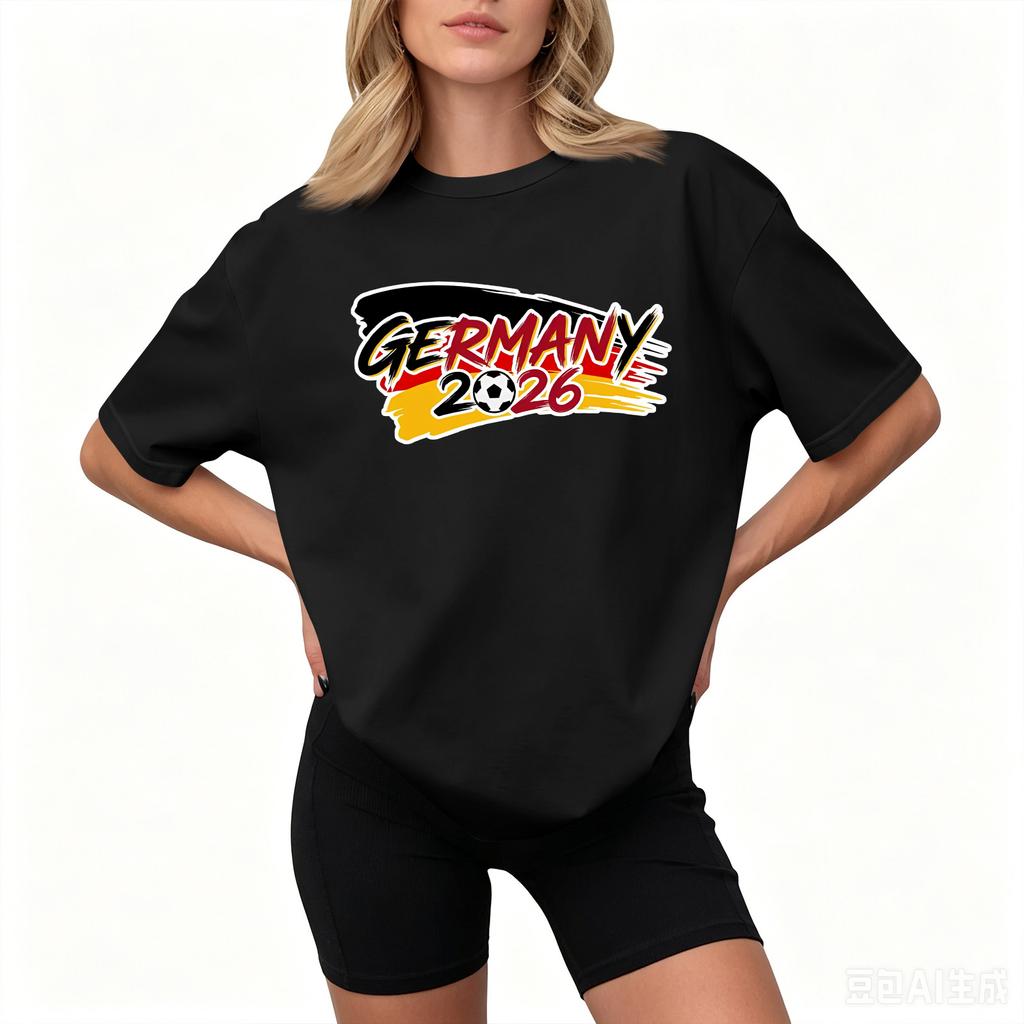 Women's Oversized Graphic T-Shirt with German Soccer Theme - Casual Loose Fit Short Sleeve Top for Fan and Daily Wear