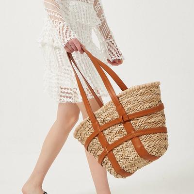 Handgemachte Strohtasche Große Schultertasche aus Rattan Strandurlaub Handtasche Damentasche