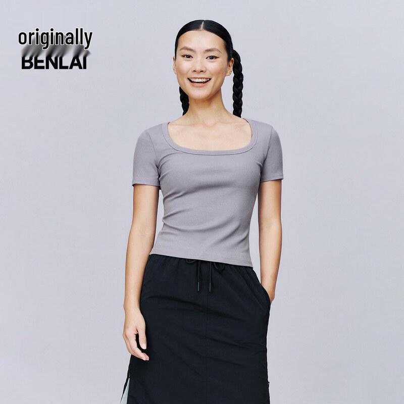 

BENLAI Women s Slim Fit Square Neck Short Sleeve T-shirt S