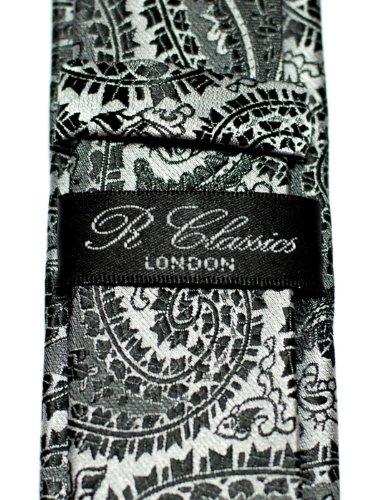 RETREEZ Paisley Art Print Microfiber Woven Necktie - Black & Silver