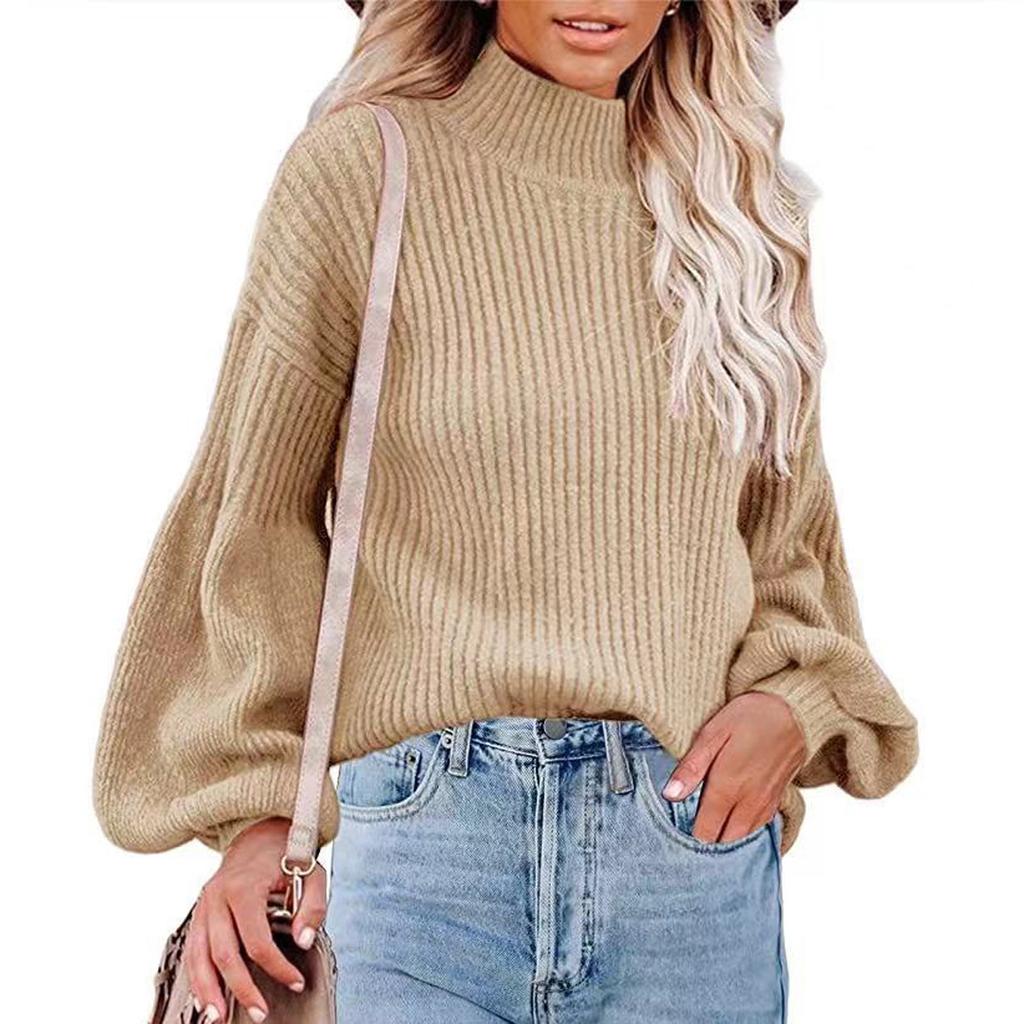 Dames effen kleur hoge kraag lange mouw pullover blouse gebreide trui