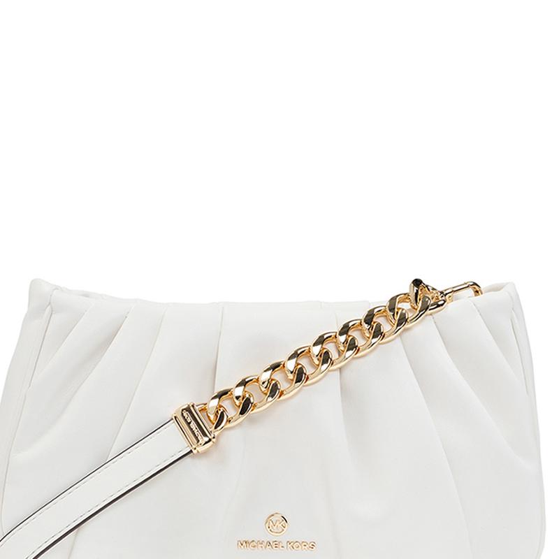 Michael Kors Mk Hannah Solid Color Chain Minimalist Underarm Shoulder Bag Leather Crossbody Small Women Bags White 30T1GNNC1U-OPTIC-WHITE