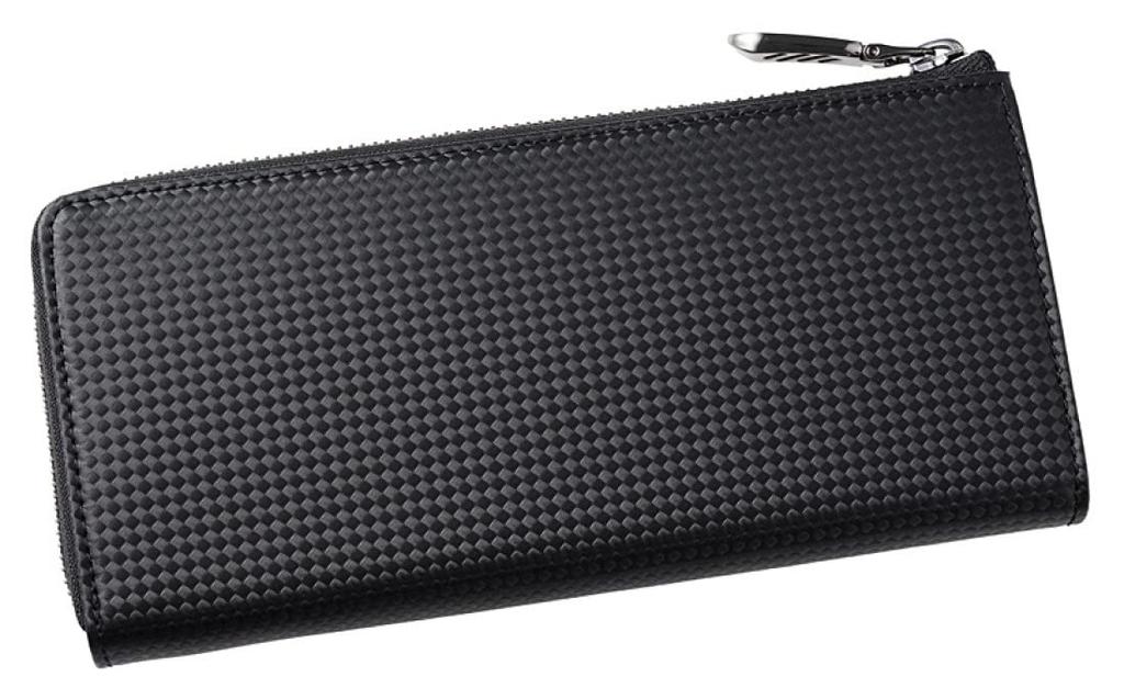 Neu Interesse Schatten 2.0 Honeycell Long Wallet, Carbon Leather, L-Shaped Zipper, Large Capacity, Card Holder, Father's Day Gift, Black x Green,