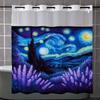 No Hook Sky Colored Drawing Shower Curtain With Snap-in Fabric Liner Sheer Top Window, Double Layer Bathtub Curtain