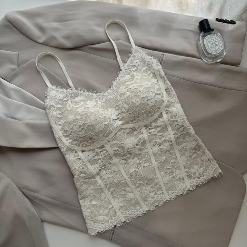 Lace Sexy Pure Sling Vest Women's Bottom Free Bra Skinny Comfortable Back Underwear Top Trend